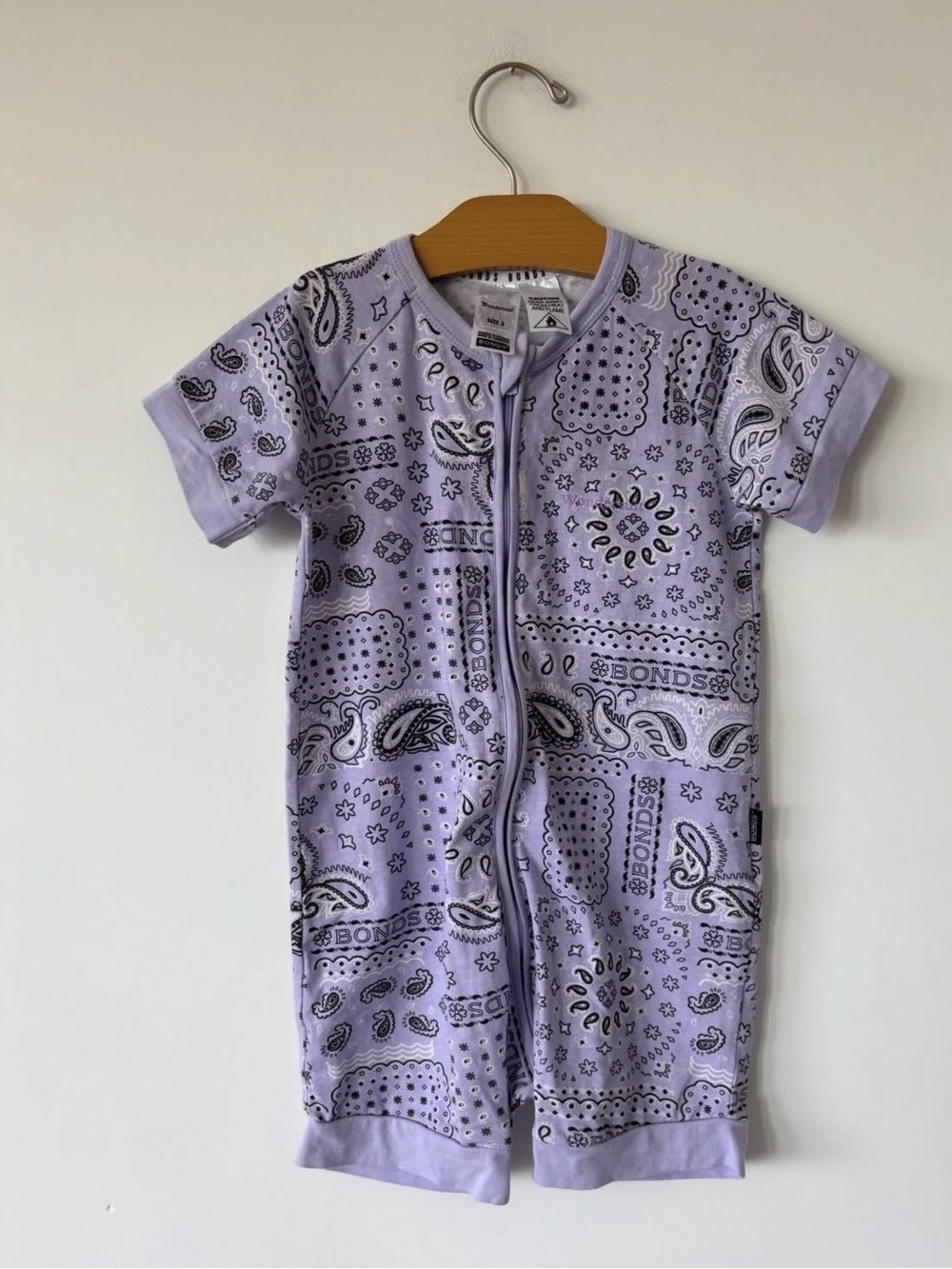 Bonds Lavender Paisley Short Sleeve Zip Romper